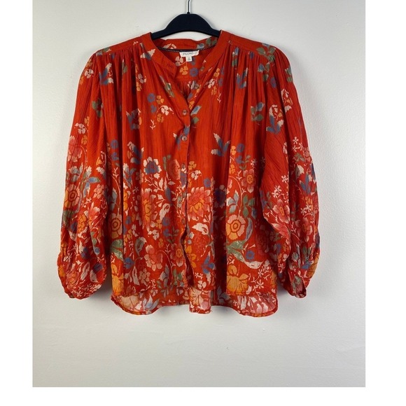 Pilcro Tops - Anthropology Pilcro The Sidney Batwing Floral Blouse Orange XS Gauze Button up